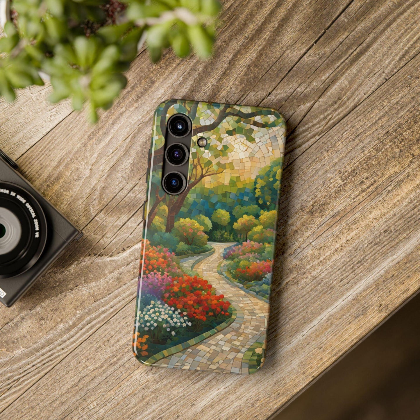 Mosaic Park Phone Case | Peaceful Path & Floral Design for iPhone & Samsung - Joyful Moments Market