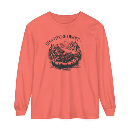 Comfort Colors Long Sleeve T-Shirt | Garment-Dyed Cotton with Bold White-Water Rafting Design - Joyful Moments Market