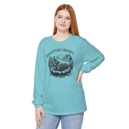 Comfort Colors Long Sleeve T-Shirt | Garment-Dyed Cotton with Bold White-Water Rafting Design - Joyful Moments Market