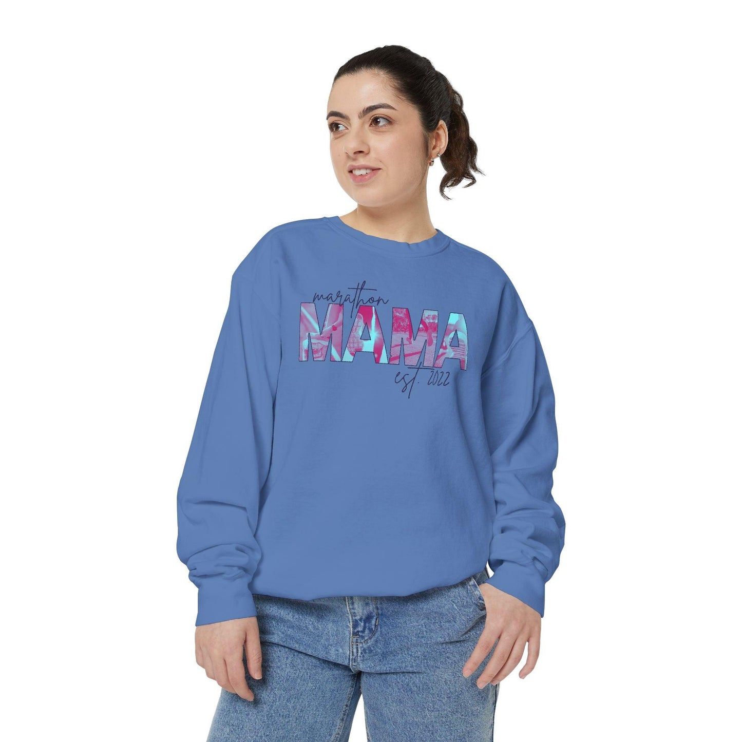 Customizable Comfort Colors Marathon Mama Sweatshirt | Personalized Gift for Runner Moms - Joyful Moments Market