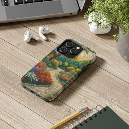 Mosaic Park Phone Case | Peaceful Path & Floral Design for iPhone & Samsung - Joyful Moments Market