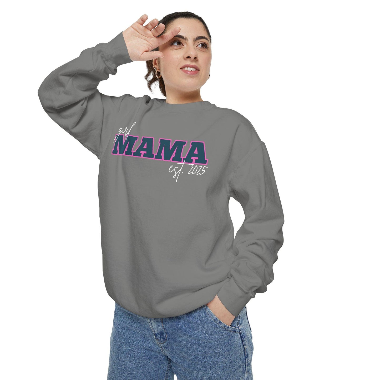 Customizable Comfort Colors Girl Mama Sweatshirt | Personalized Gift for Moms - Joyful Moments Market