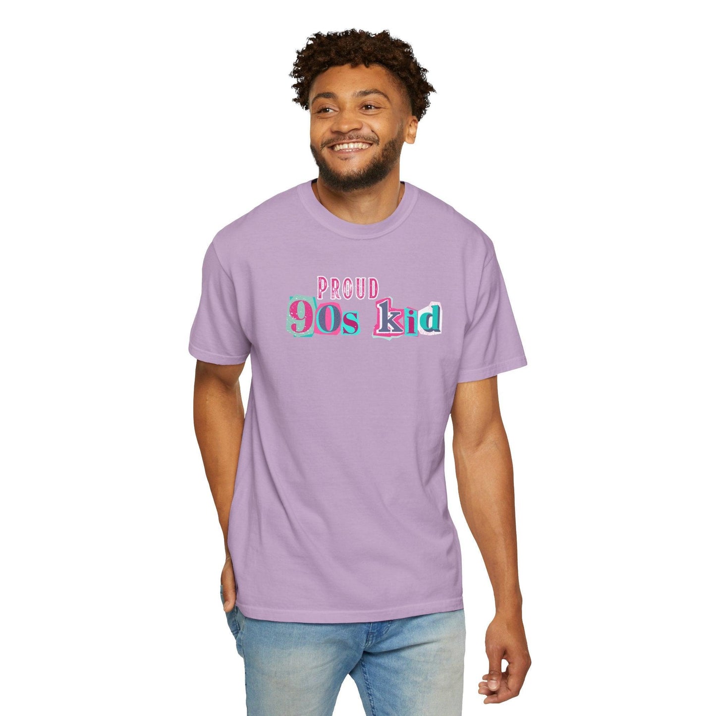 Proud 90s Kid Shirt | Vintage-Inspired Bold Pink & Blue Tee in Garment-Dyed Cotton - Joyful Moments Market