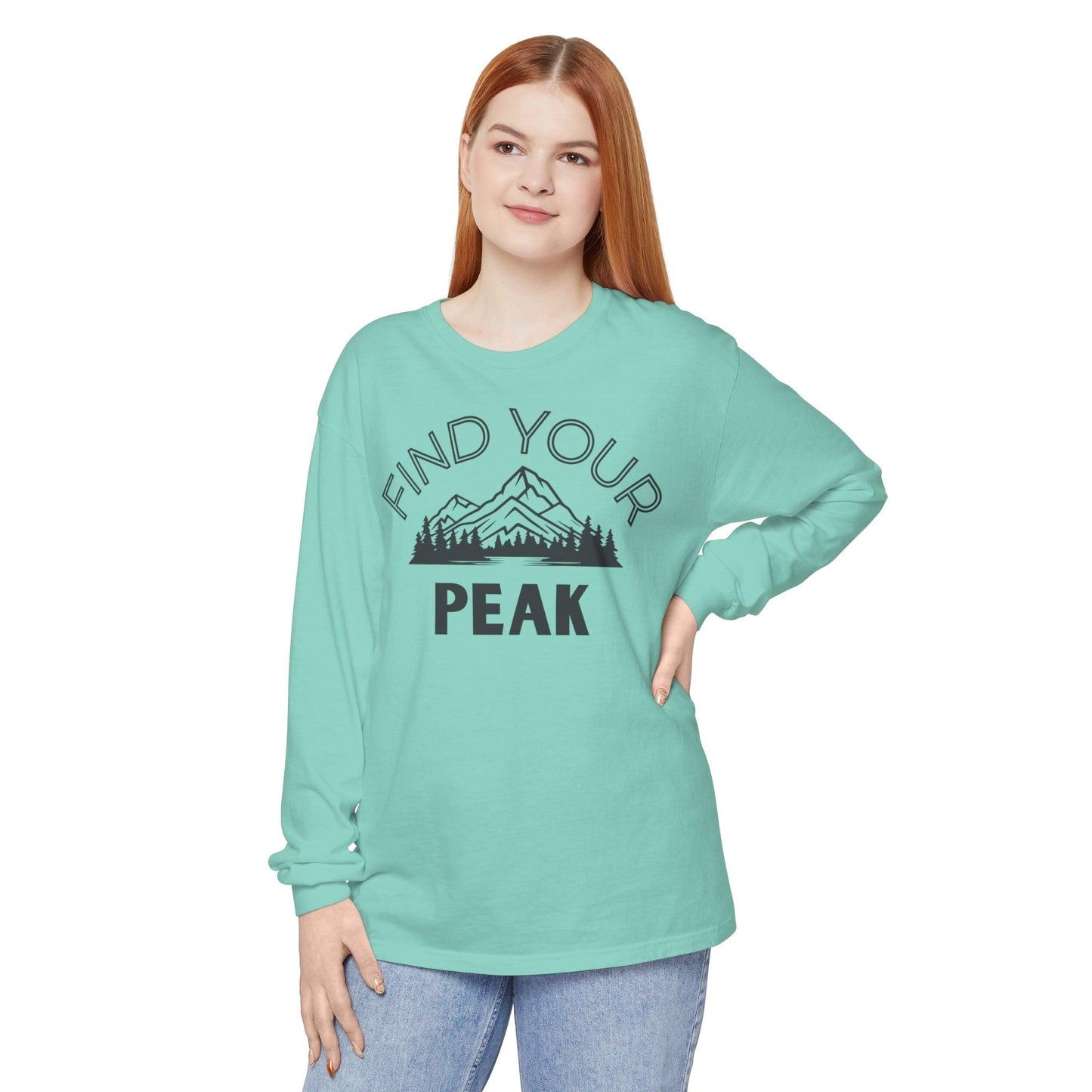 Comfort Colors Long Sleeve T-Shirt | Garment-Dyed Cotton with Inspiring Mountain Scene - Joyful Moments Market