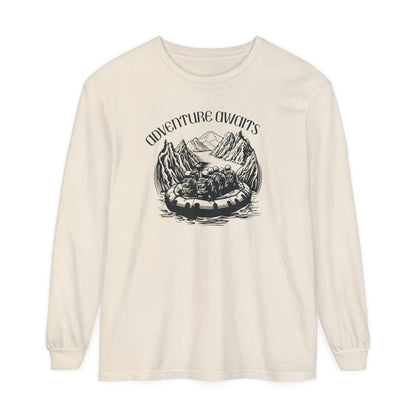 Comfort Colors Long Sleeve T-Shirt | Garment-Dyed Cotton with Bold White-Water Rafting Design - Joyful Moments Market