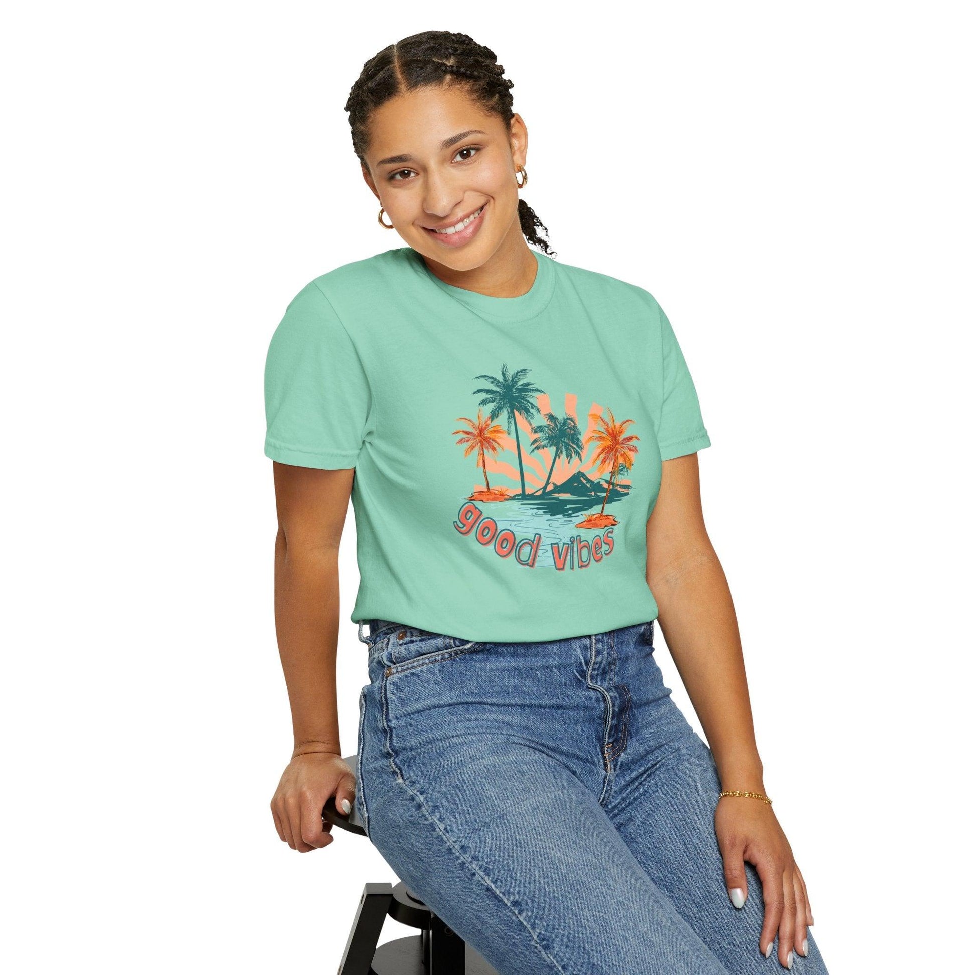 Comfort Colors Palm Sunrise Tee | Soft Garment-Dyed Cotton for Beach Vibes - Joyful Moments Market