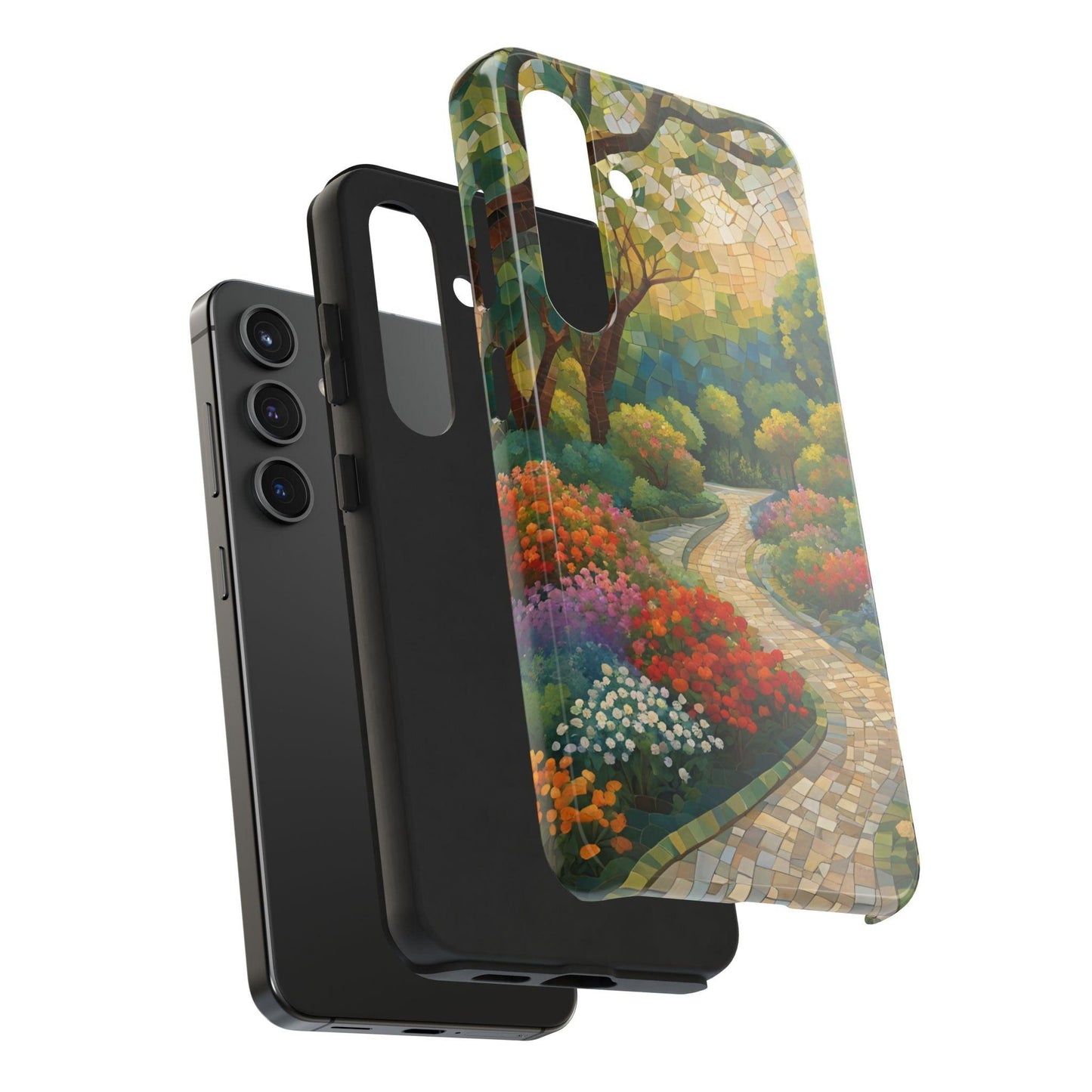 Mosaic Park Phone Case | Peaceful Path & Floral Design for iPhone & Samsung - Joyful Moments Market