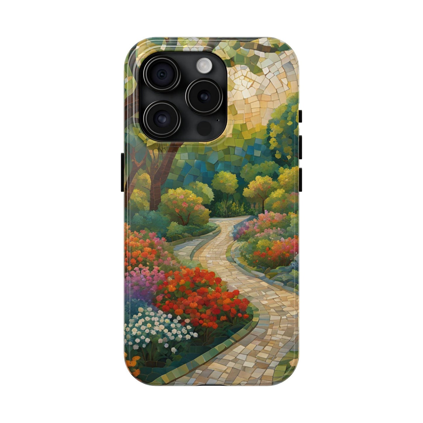 Mosaic Park Phone Case | Peaceful Path & Floral Design for iPhone & Samsung - Joyful Moments Market