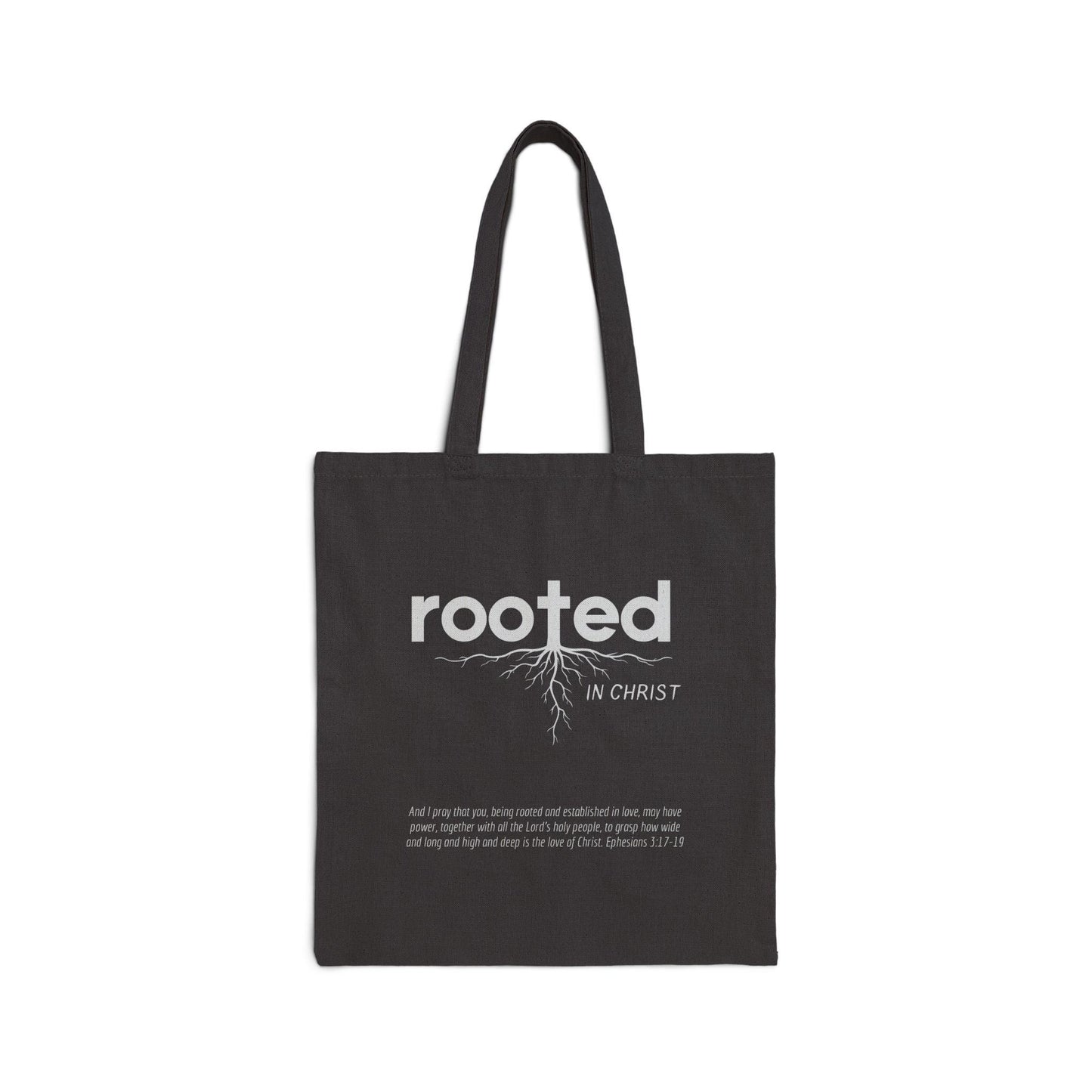 Rooted in Christ Cotton Canvas Tote Bag, Natural and Black Colors Available, Perfect Gift for Christian Men and Women - Joyful Moments Market