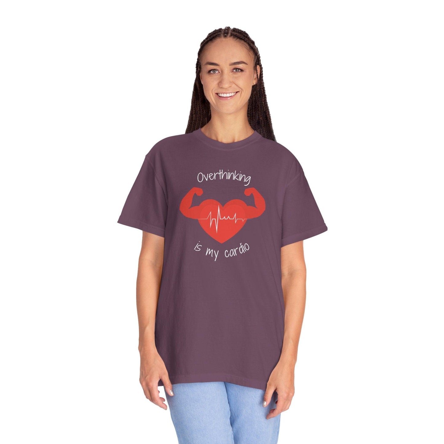 Comfort Colors Overthinking Tee | Soft Garment-Dyed Cotton with Quirky Heart Muscle Graphic - Joyful Moments Market