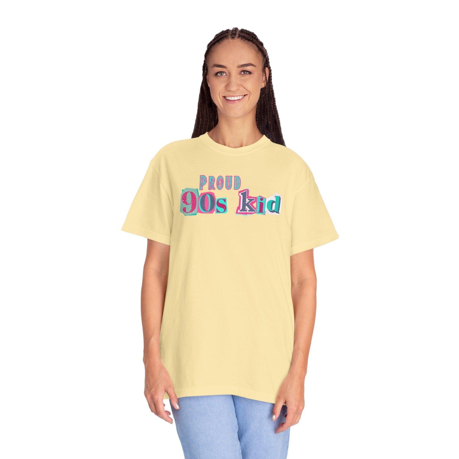 Proud 90s Kid Shirt | Vintage-Inspired Bold Pink & Blue Tee in Garment-Dyed Cotton - Joyful Moments Market