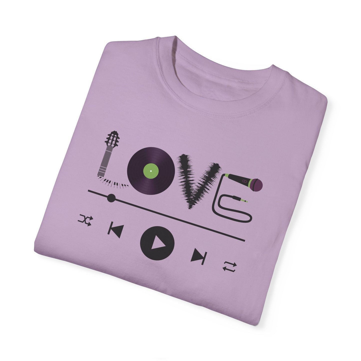 Music Lover T-Shirt | Creative "LOVE" Design for Musicians in Soft Garment-Dyed Cotton - Joyful Moments Market