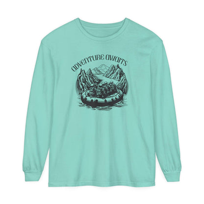 Comfort Colors Long Sleeve T-Shirt | Garment-Dyed Cotton with Bold White-Water Rafting Design - Joyful Moments Market