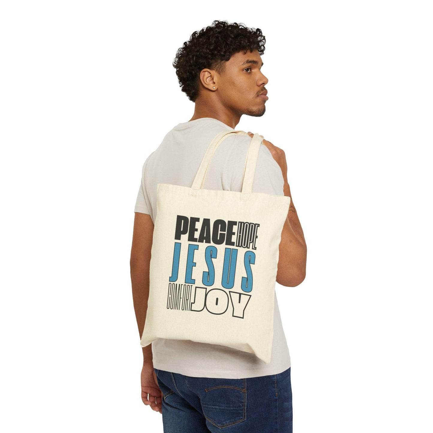 Jesus Canvas Tote Bag Unisex Durable Cotton Faith Gift for Church Bible Study or Everyday Use in Natural or Black - Joyful Moments Market