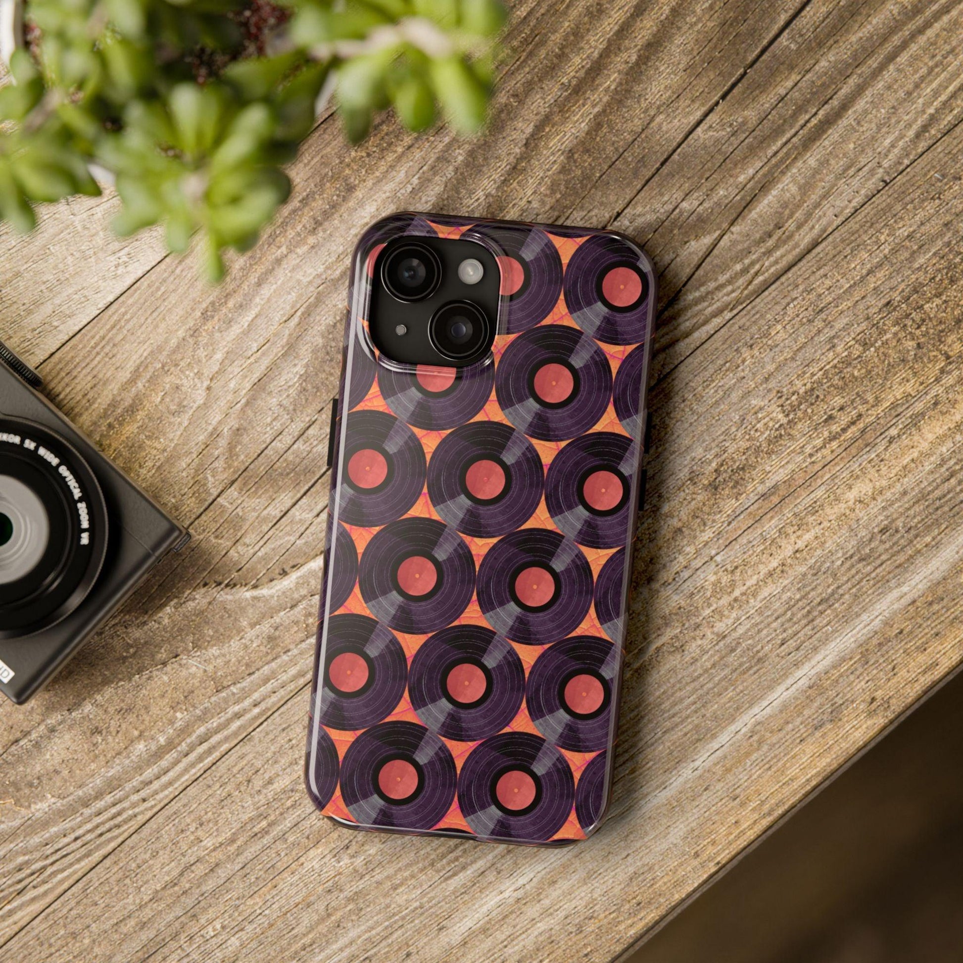 Vinyl Record Phone Case | Retro Red-Orange Design for iPhone & Samsung - Joyful Moments Market