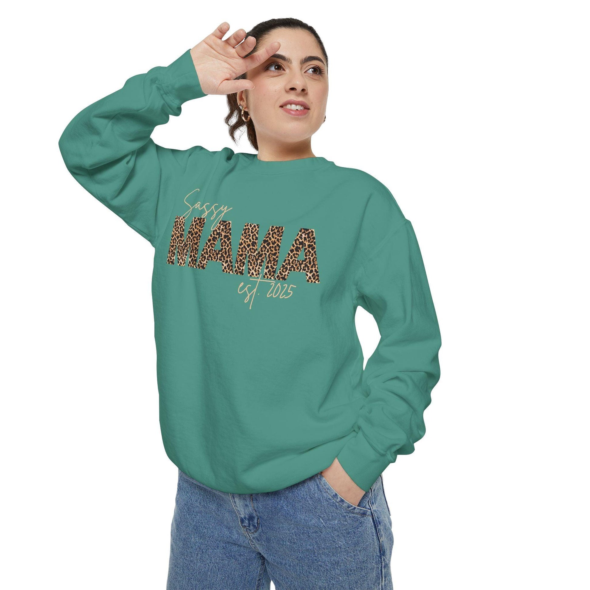 Customizable Comfort Colors Sassy Mama Sweatshirt | Leopard Print Gift for Moms - Joyful Moments Market