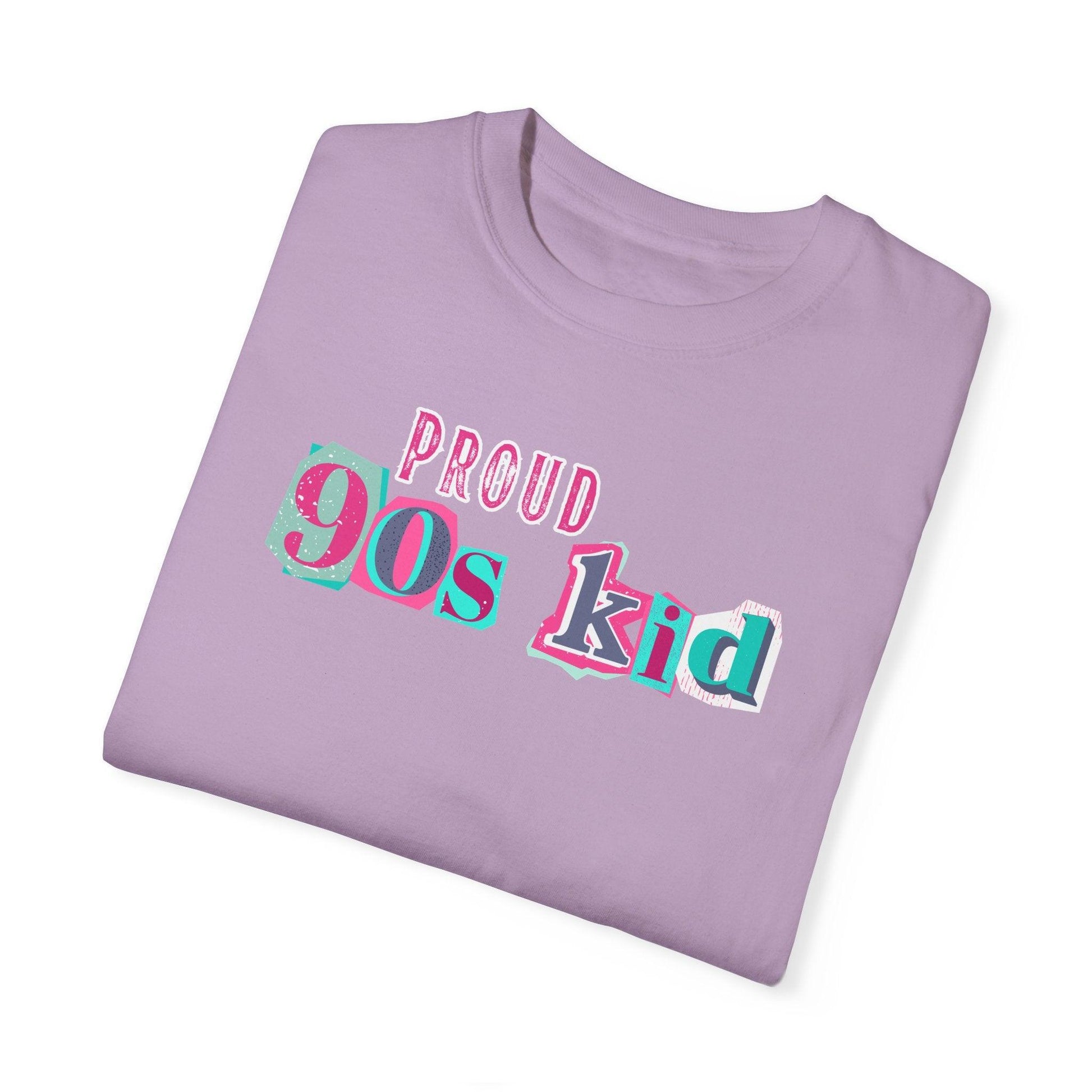 Proud 90s Kid Shirt | Vintage-Inspired Bold Pink & Blue Tee in Garment-Dyed Cotton - Joyful Moments Market