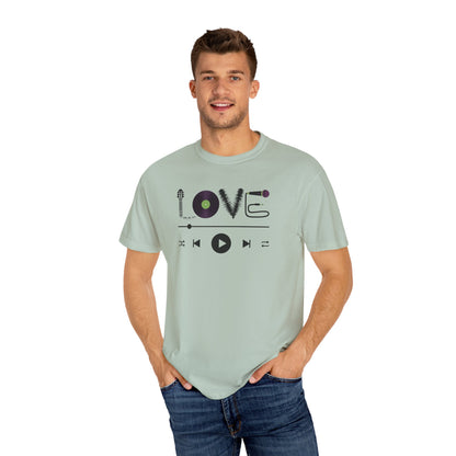 Music Lover T-Shirt | Creative "LOVE" Design for Musicians in Soft Garment-Dyed Cotton - Joyful Moments Market