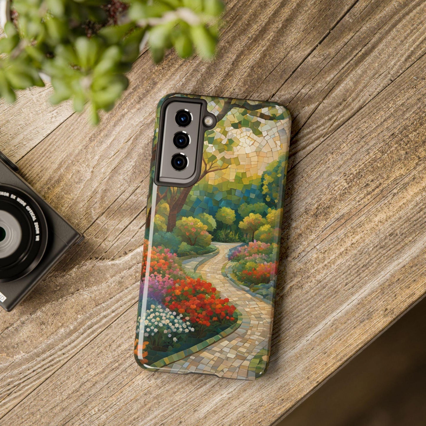 Mosaic Park Phone Case | Peaceful Path & Floral Design for iPhone & Samsung - Joyful Moments Market