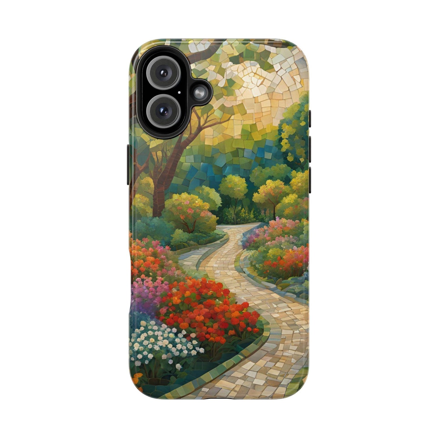 Mosaic Park Phone Case | Peaceful Path & Floral Design for iPhone & Samsung - Joyful Moments Market