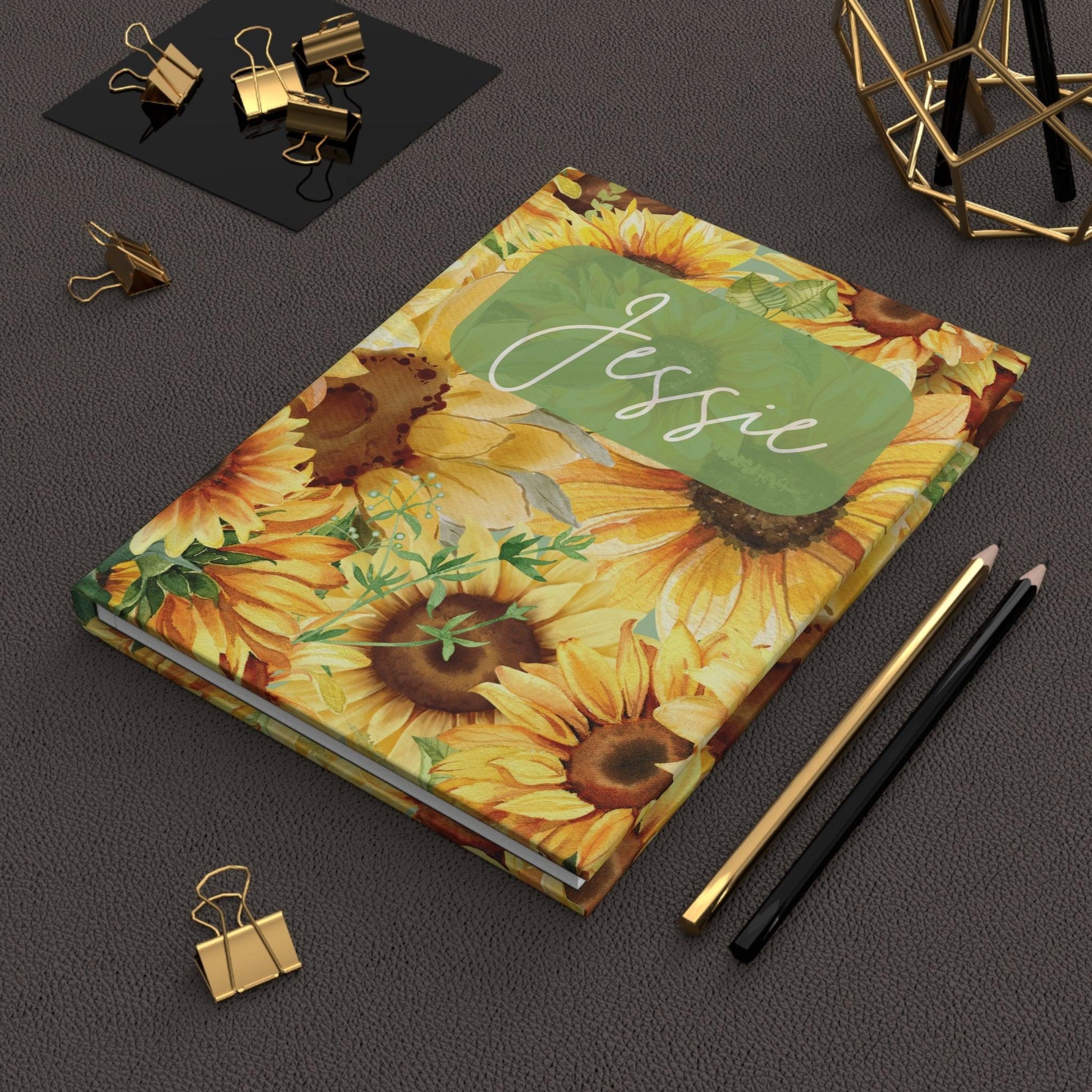 Personalized Sunflower Journal | Vibrant Watercolor Hardcover Notebook - Joyful Moments Market