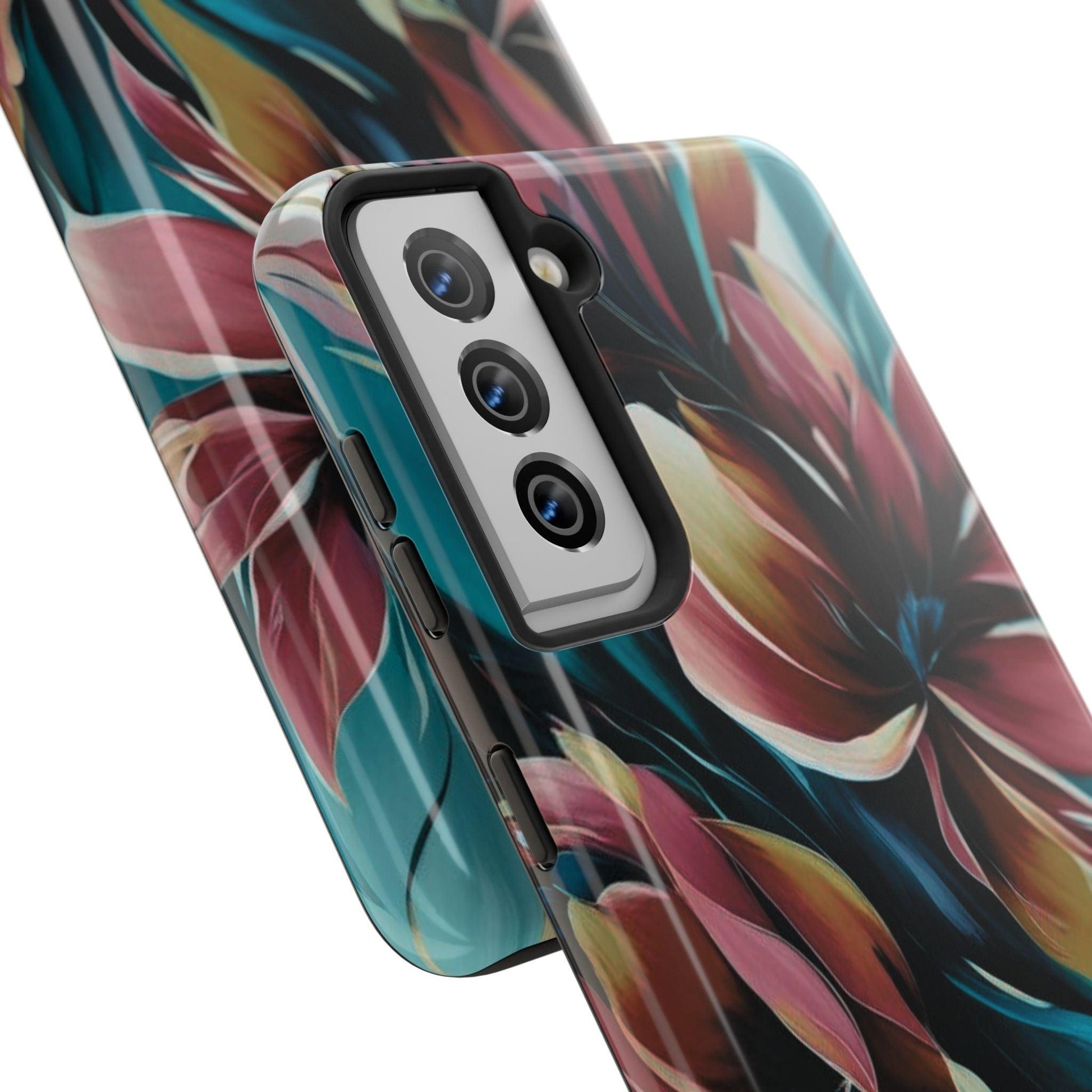 Floral Phone Case | Artistic Dark Purple & Green Design for iPhone & Samsung - Joyful Moments Market