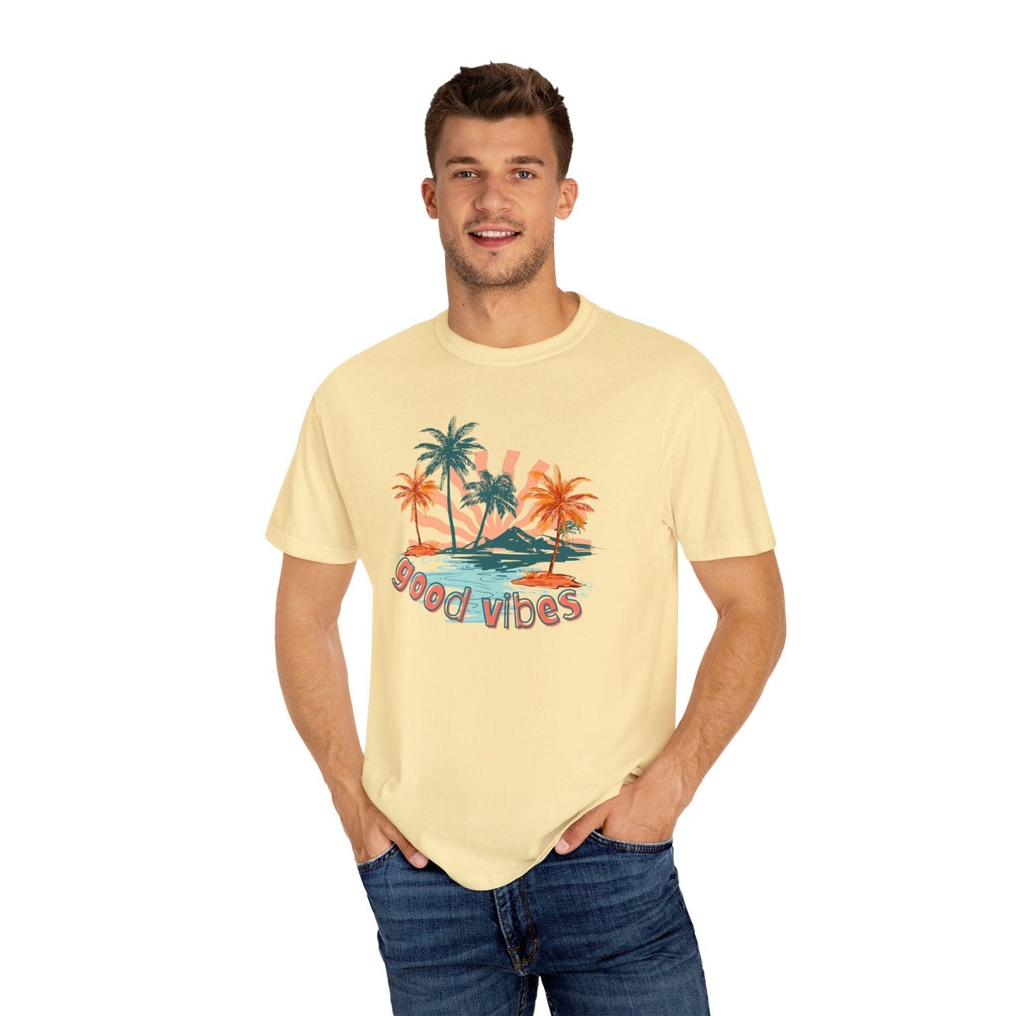 Comfort Colors Palm Sunrise Tee | Soft Garment-Dyed Cotton for Beach Vibes - Joyful Moments Market