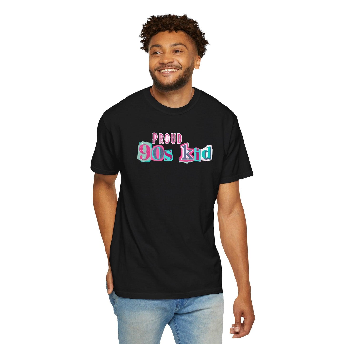 Proud 90s Kid Shirt | Vintage-Inspired Bold Pink & Blue Tee in Garment-Dyed Cotton - Joyful Moments Market