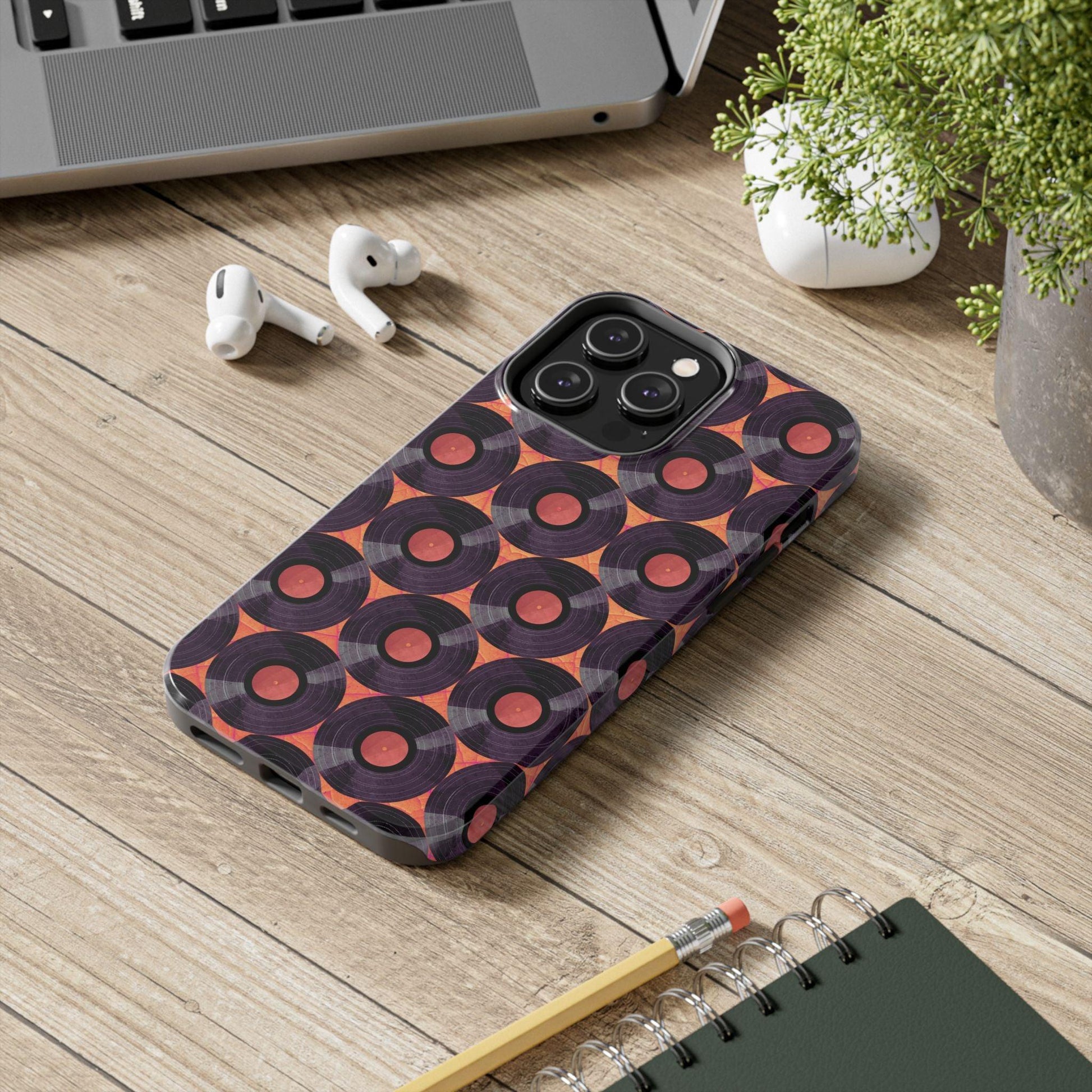 Vinyl Record Phone Case | Retro Red-Orange Design for iPhone & Samsung - Joyful Moments Market