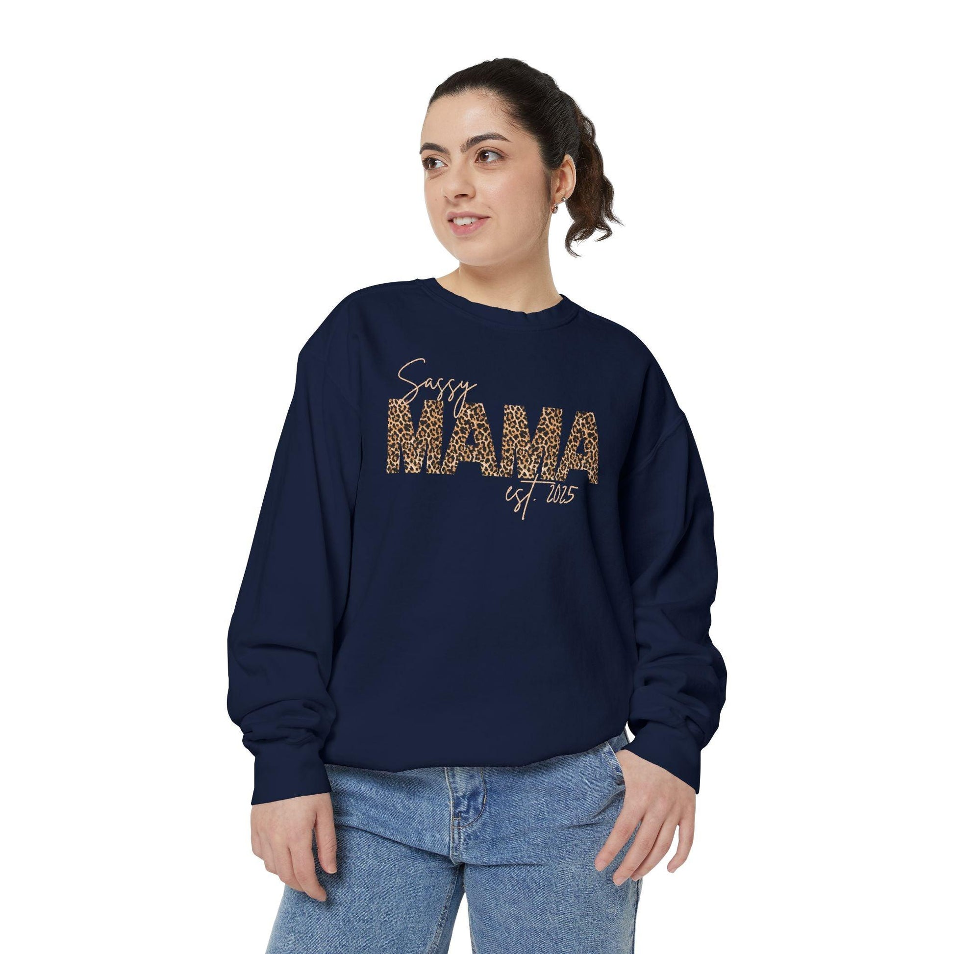 Customizable Comfort Colors Sassy Mama Sweatshirt | Leopard Print Gift for Moms - Joyful Moments Market