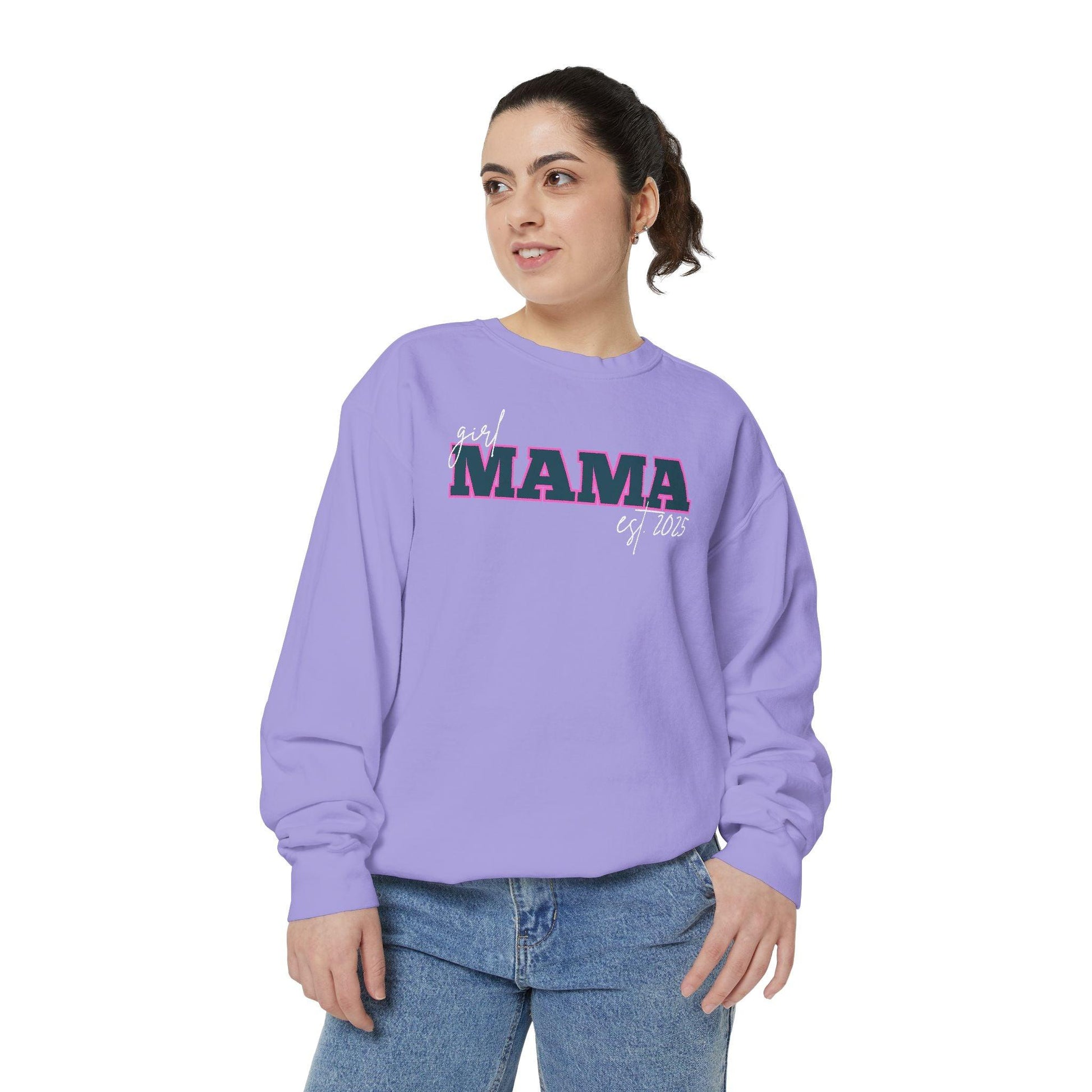 Customizable Comfort Colors Girl Mama Sweatshirt | Personalized Gift for Moms - Joyful Moments Market