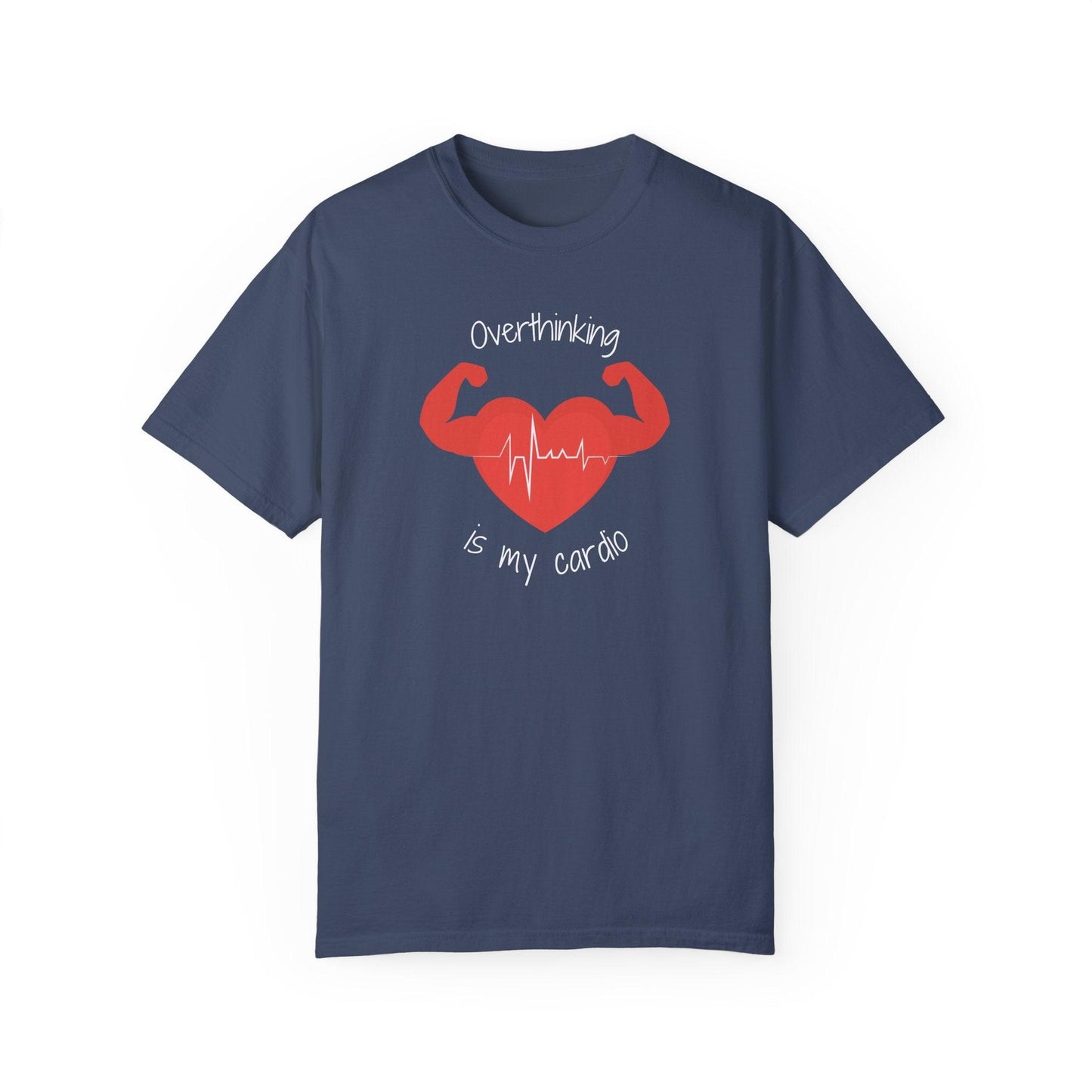 Comfort Colors Overthinking Tee | Soft Garment-Dyed Cotton with Quirky Heart Muscle Graphic - Joyful Moments Market