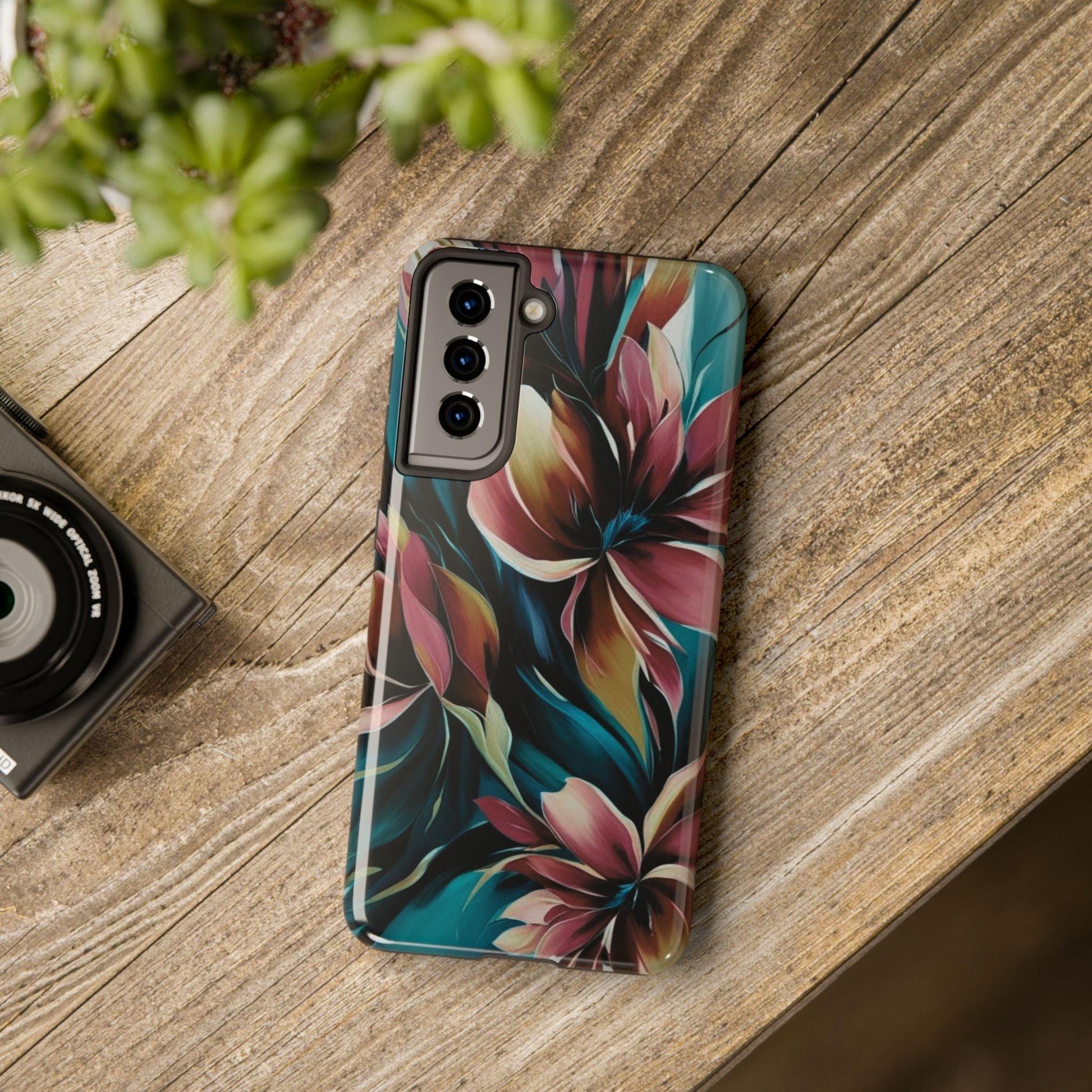 Floral Phone Case | Artistic Dark Purple & Green Design for iPhone & Samsung - Joyful Moments Market