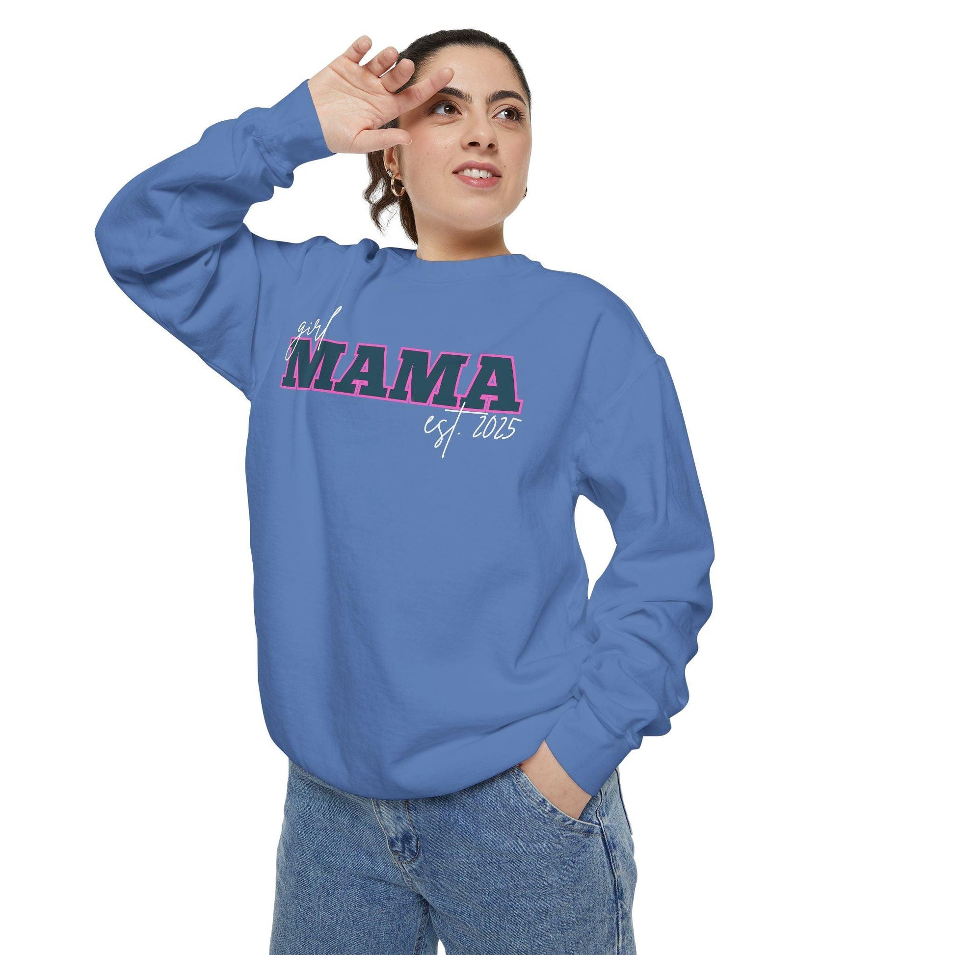 Customizable Comfort Colors Girl Mama Sweatshirt | Personalized Gift for Moms - Joyful Moments Market