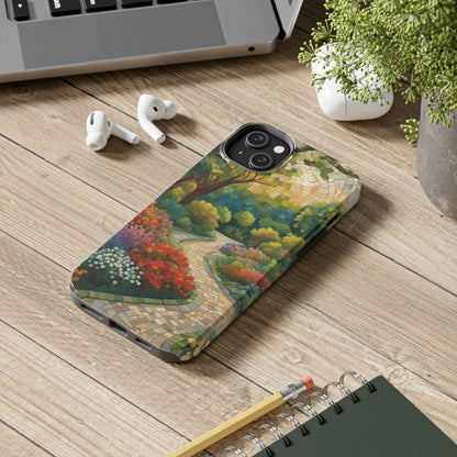 Mosaic Park Phone Case | Peaceful Path & Floral Design for iPhone & Samsung - Joyful Moments Market