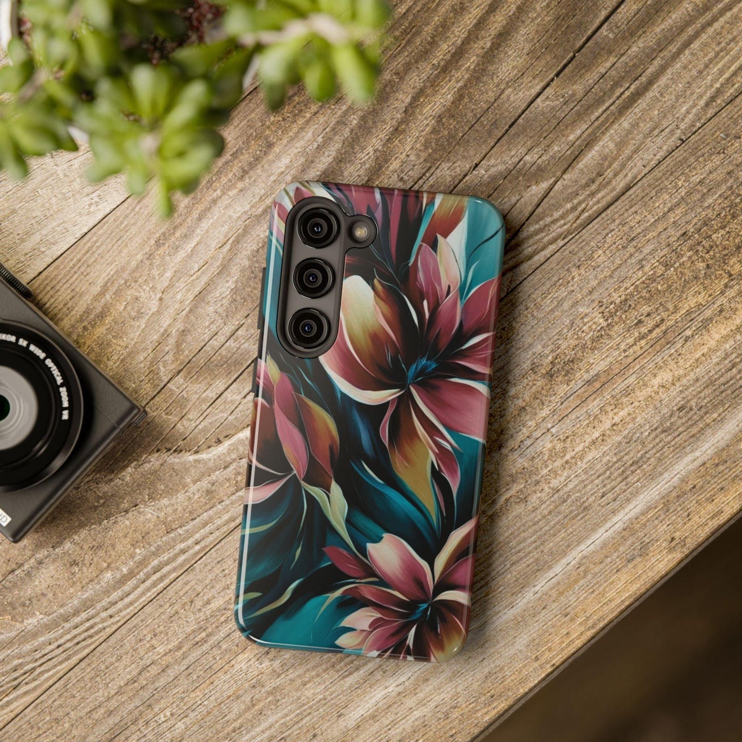 Floral Phone Case | Artistic Dark Purple & Green Design for iPhone & Samsung - Joyful Moments Market