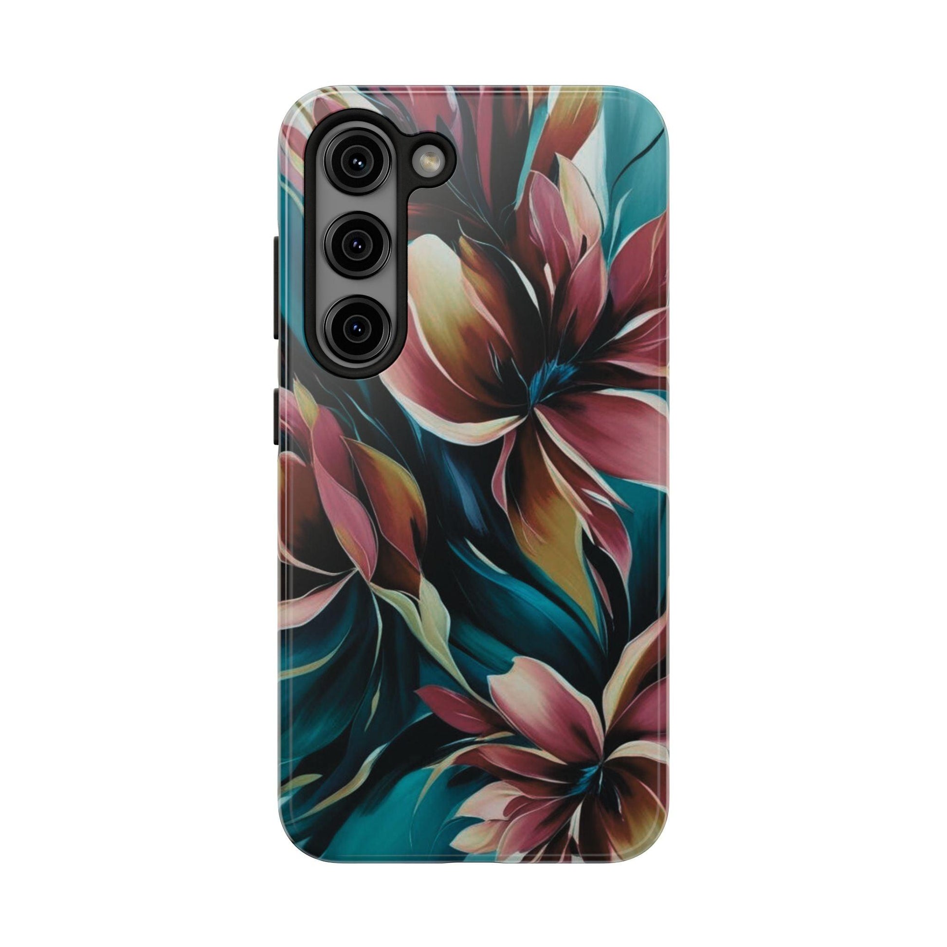 Floral Phone Case | Artistic Dark Purple & Green Design for iPhone & Samsung - Joyful Moments Market