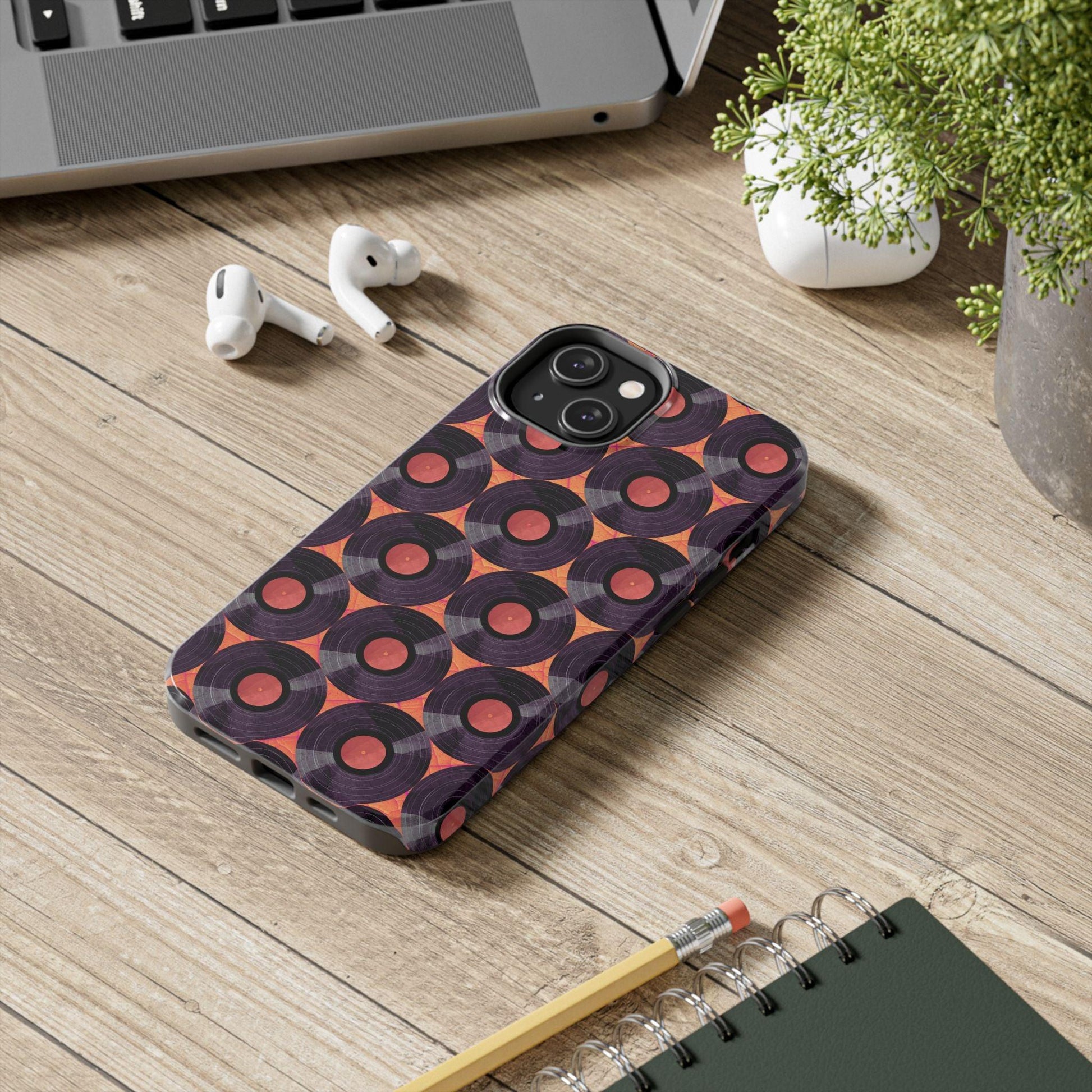 Vinyl Record Phone Case | Retro Red-Orange Design for iPhone & Samsung - Joyful Moments Market