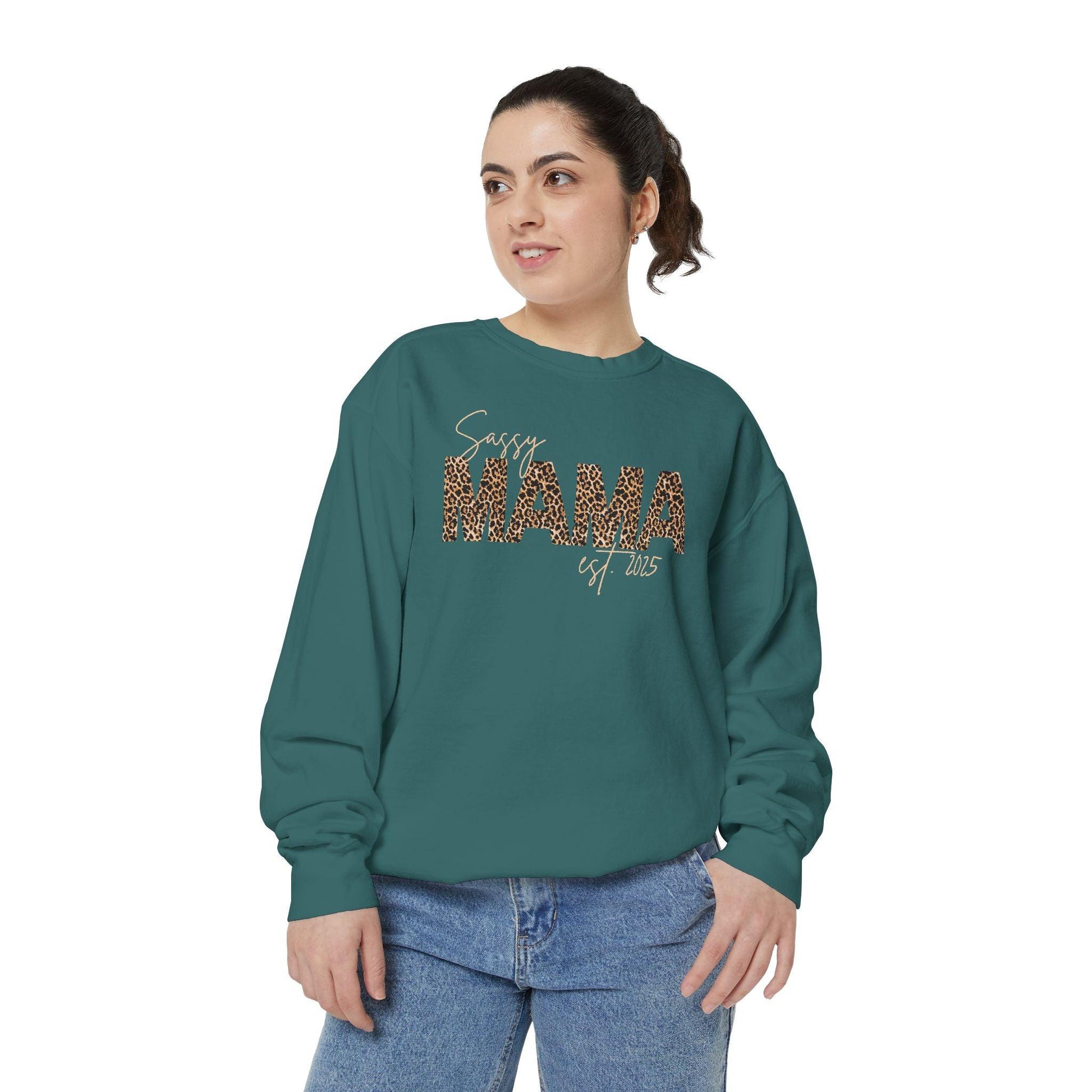 Customizable Comfort Colors Sassy Mama Sweatshirt | Leopard Print Gift for Moms - Joyful Moments Market