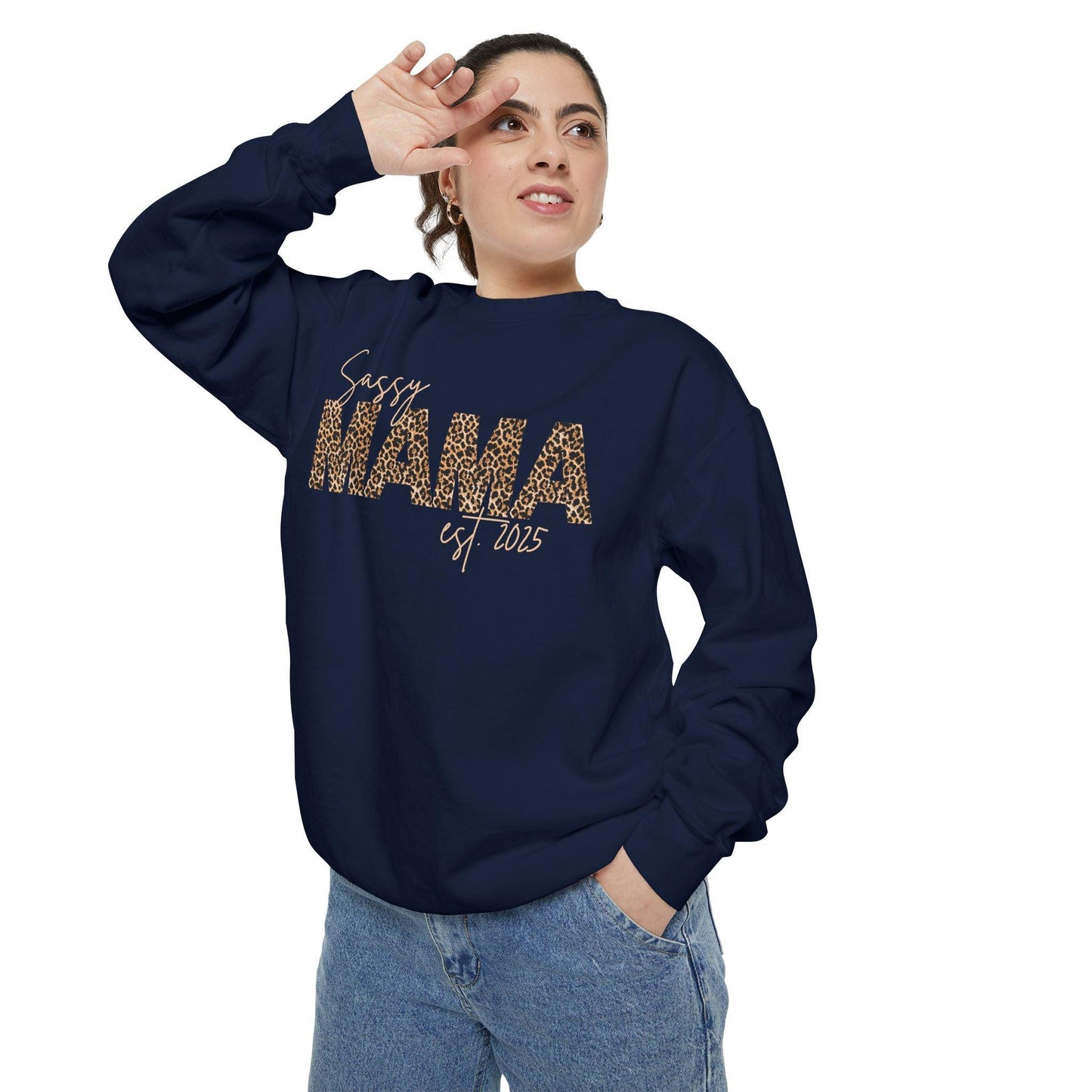 Customizable Comfort Colors Sassy Mama Sweatshirt | Leopard Print Gift for Moms - Joyful Moments Market