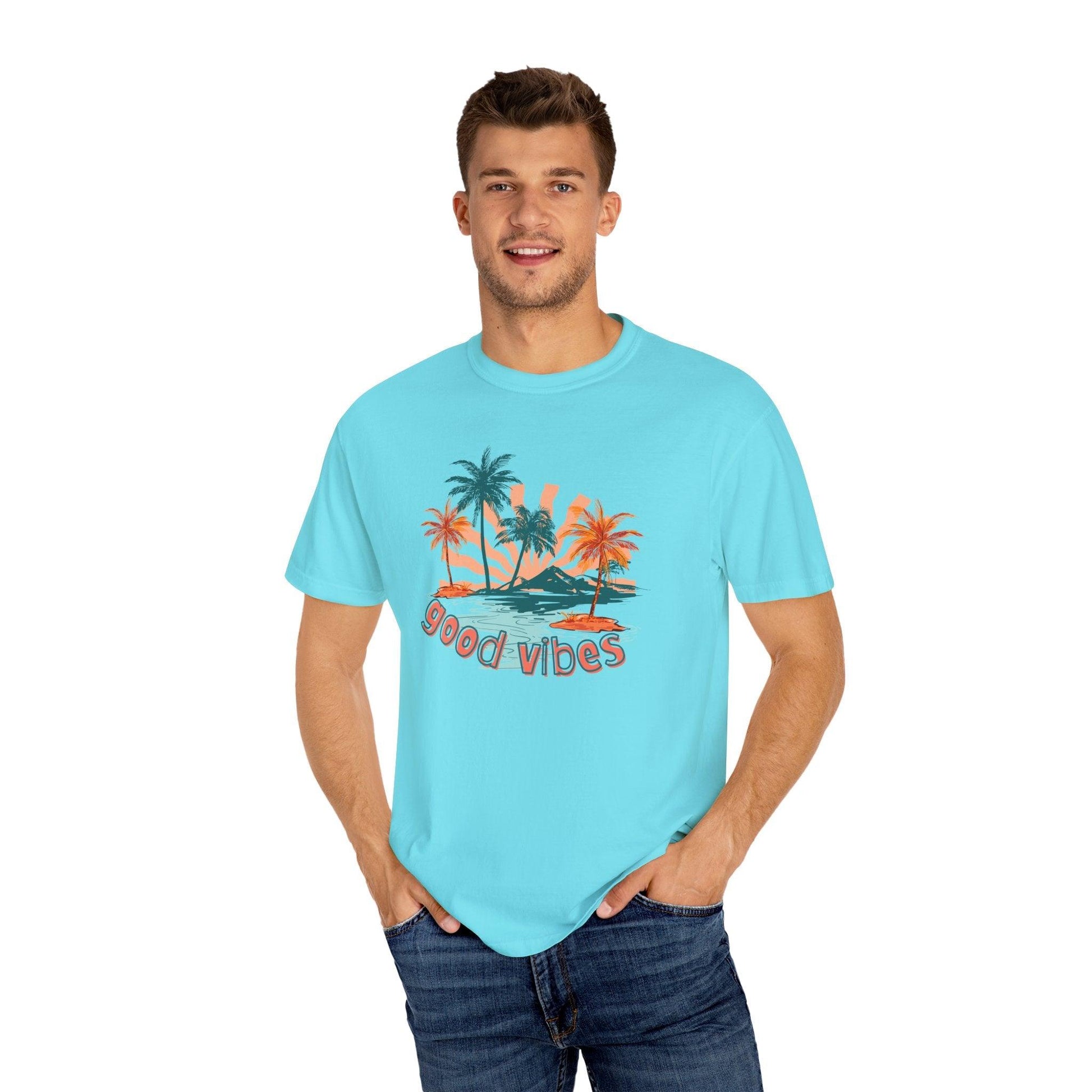 Comfort Colors Palm Sunrise Tee | Soft Garment-Dyed Cotton for Beach Vibes - Joyful Moments Market