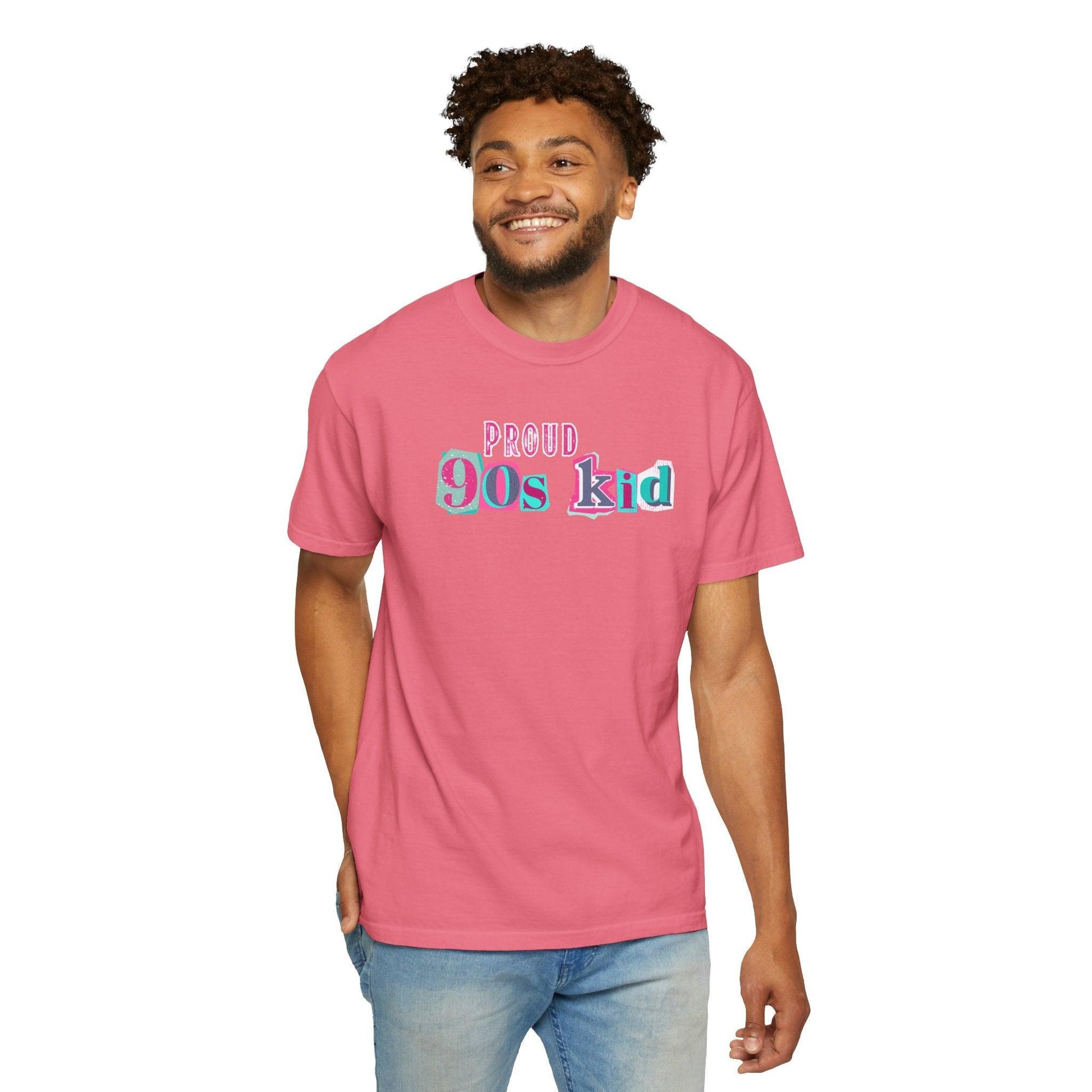 Proud 90s Kid Shirt | Vintage-Inspired Bold Pink & Blue Tee in Garment-Dyed Cotton - Joyful Moments Market