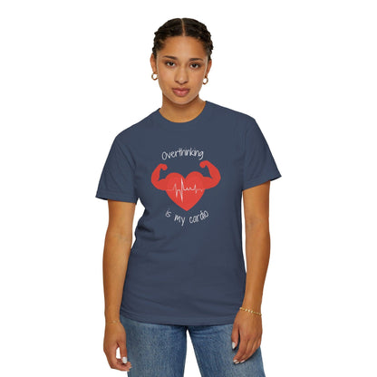 Comfort Colors Overthinking Tee | Soft Garment-Dyed Cotton with Quirky Heart Muscle Graphic - Joyful Moments Market