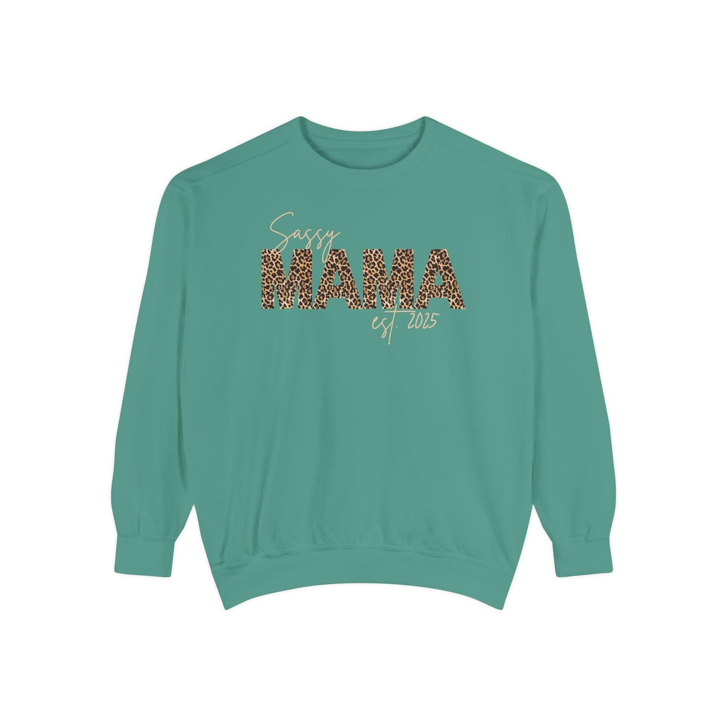 Customizable Comfort Colors Sassy Mama Sweatshirt | Leopard Print Gift for Moms - Joyful Moments Market