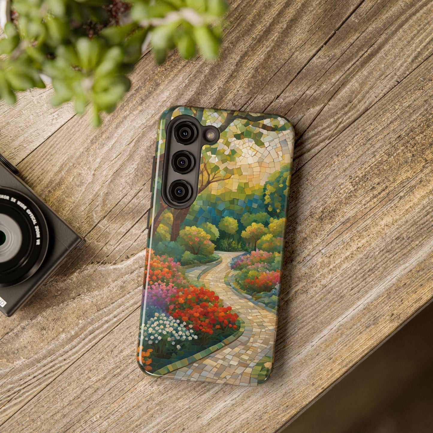 Mosaic Park Phone Case | Peaceful Path & Floral Design for iPhone & Samsung - Joyful Moments Market