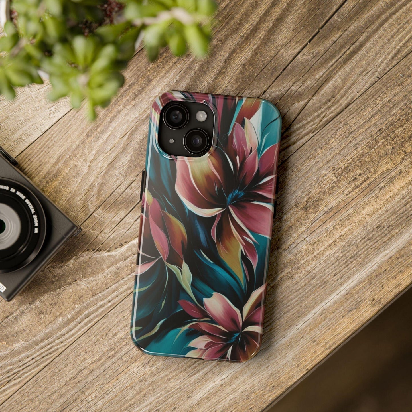 Floral Phone Case | Artistic Dark Purple & Green Design for iPhone & Samsung - Joyful Moments Market