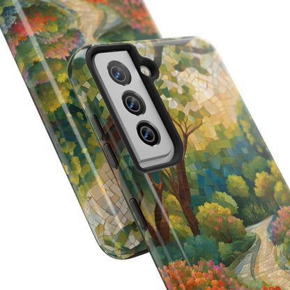 Mosaic Park Phone Case | Peaceful Path & Floral Design for iPhone & Samsung - Joyful Moments Market