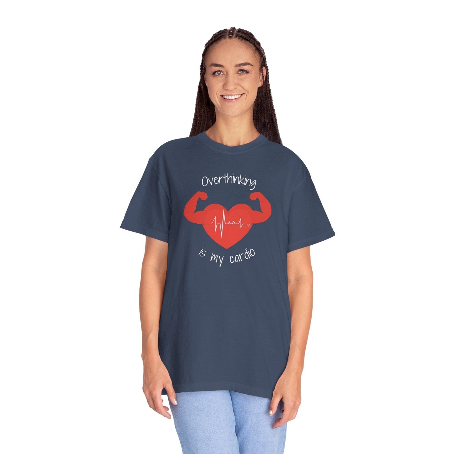 Comfort Colors Overthinking Tee | Soft Garment-Dyed Cotton with Quirky Heart Muscle Graphic - Joyful Moments Market