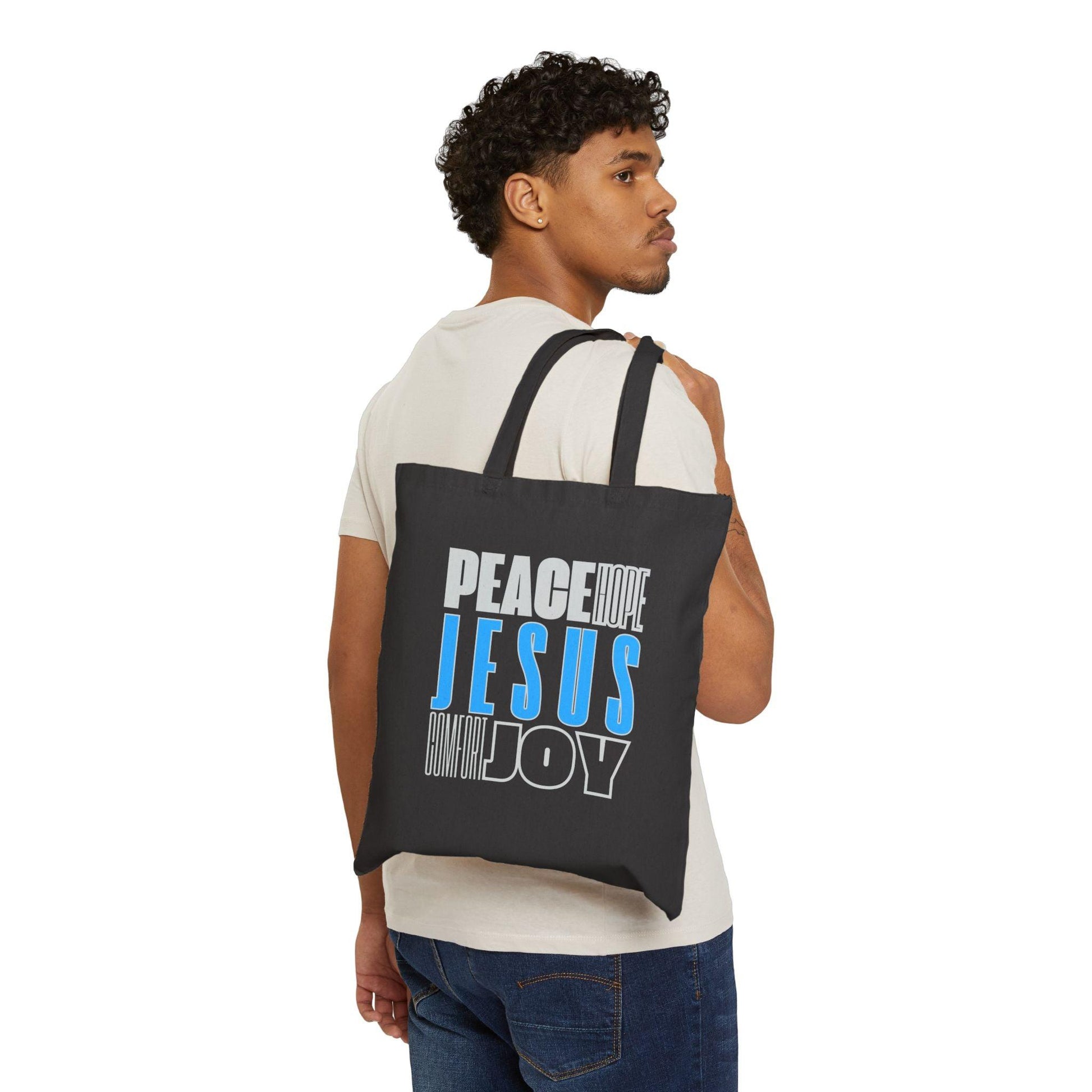 Jesus Canvas Tote Bag Unisex Durable Cotton Faith Gift for Church Bible Study or Everyday Use in Natural or Black - Joyful Moments Market