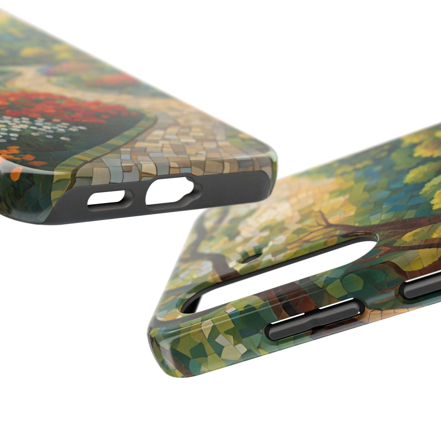 Mosaic Park Phone Case | Peaceful Path & Floral Design for iPhone & Samsung - Joyful Moments Market